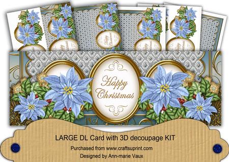 Pale Blue Poinsettia Happy Christmas Large Dl Card Kit