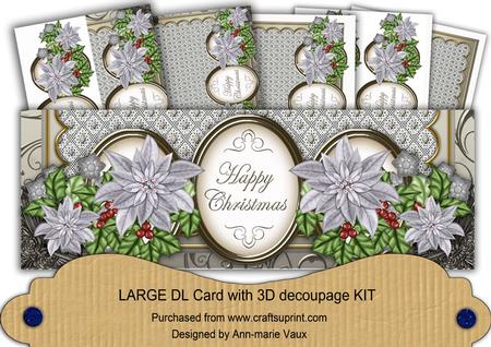 Silver Poinsettia Happy Christmas Large Dl Card Kit