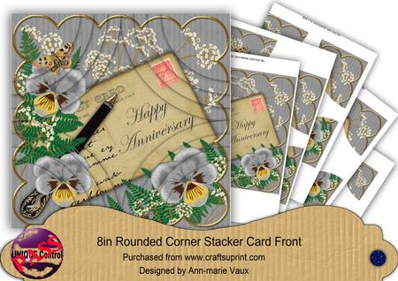 Silver Pansy Happy Anniversary 8in All 4 Roundcorner Stacker