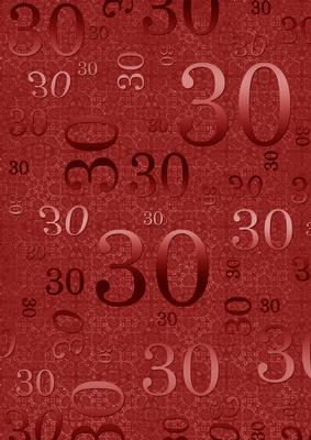 Dark Red Metallic 30 Birthday A4 Backing Paper