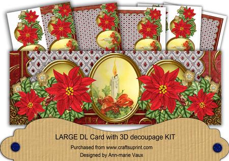 Red Poinsettia Christmas Candle Large Dl Decoupage Card Kit
