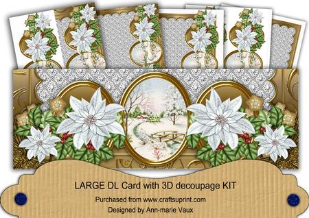 White Poinsettia Winter Scene Large Dl Decoupage Card Kit