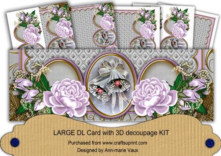 Lilac Rose Wedding Bells1 Large Dl Decoupage Card Kit