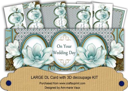 Teal Magnolia Wedding Day Large Dl Decoupage Card Kit