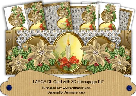 Gold Poinsettia Christmas Candle Large Dl Decoupage Card Kit