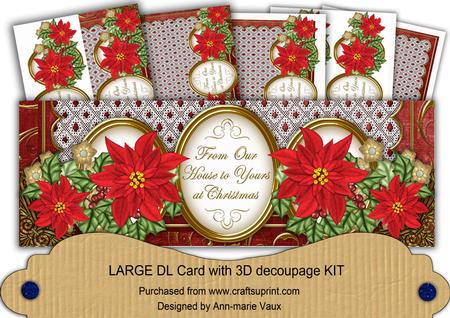 Red Poinsettia Our House to Yours Larg Dl Decoupage Card Kit