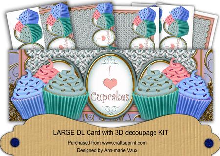 Blue Cupcakes I Love Cupcakes Large Dl Card Kit