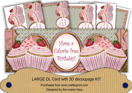 Strawberry Pink Cupcakes Calorie Free Large Dl Card Kit