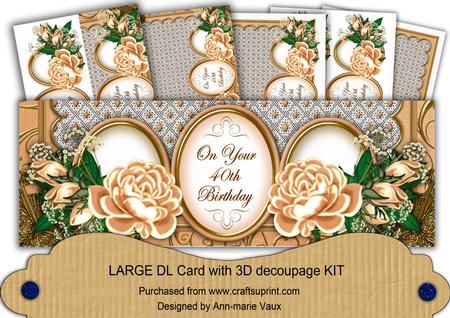 Peach Rose 40th Birthday Large Dl Card Kit