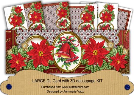 Red Poinsettia Christmas Bells Large Dl Card Kit