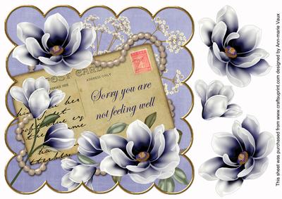 Dark Blue Magnolias Sorry Not Well 8in Decoupage Sheet