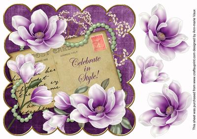 Dark Purple Magnolia Celebrate in Style 8in Decoupage Sheet