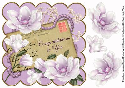Lilac Magnolia Congratulations to You 8in Decoupage Topper