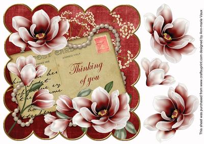Red Magnolia Thinking of You 8in Decoupage Topper