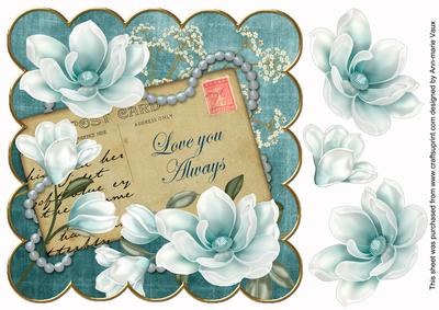 Teal Magnolia Love You Always 8in Decoupage Topper