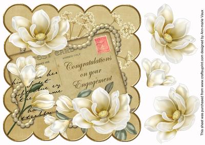 Cream Magnolia Your Engagement 8in Decoupage Topper