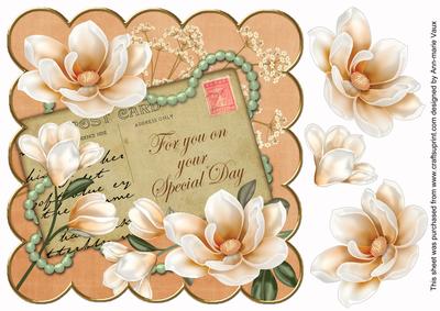 Peach Magnolia Your Special Day 8in Decoupage Topper