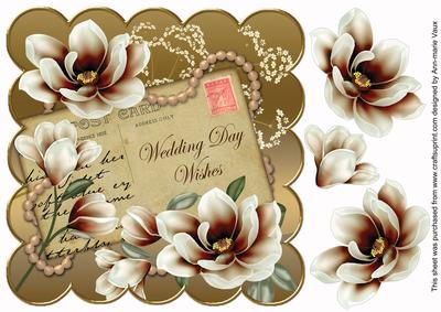 Chocolate Magnolia Wedding Day Wishes 8in Decoupage Topper