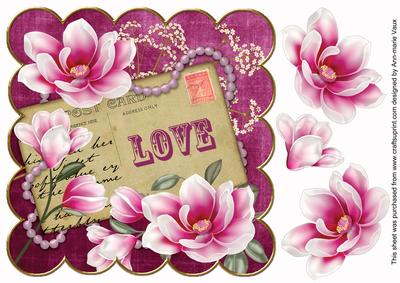 Cerise Magnolia Love 8in Decoupage Topper