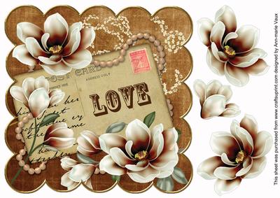 Chocolate Magnolia Love 8in Decoupage Topper