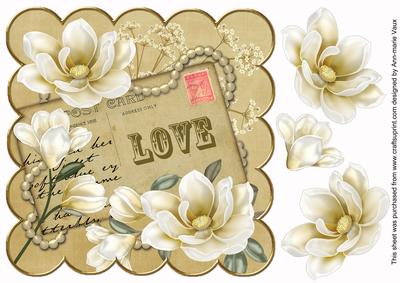 Cream Magnolia Love 8in Decoupage Topper