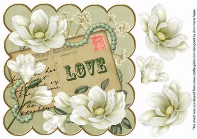 Olive Magnolia Love 8in Decoupage Topper