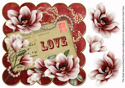 Red Magnolia Love 8in Decoupage Topper