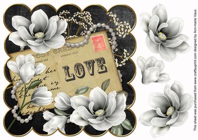Silver Magnolia Blk Love 8in Decoupage Topper