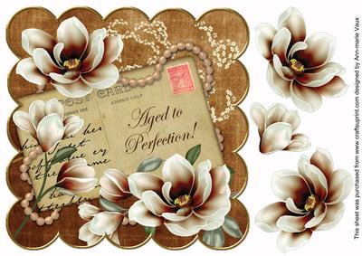 Chocolate Magnolia Aged to Perfection 8in Decoupage Topper