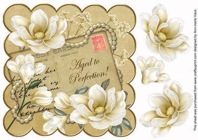Cream Magnolia Aged to Perfection 8in Decoupage Topper