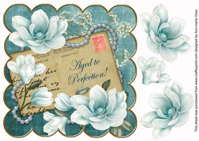 Teal Magnolia Aged to Perfection 8in Decoupage Topper