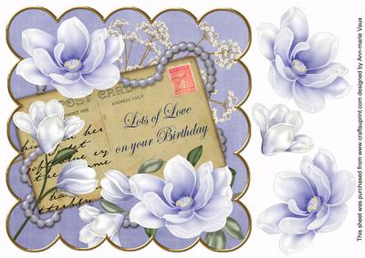 Pale Blue Magnolia Love on Birthday 8in Decoupage Topper