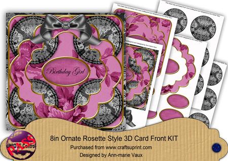Silver Cerise Damask Birthday Girl 3D Rosette 8in Kit