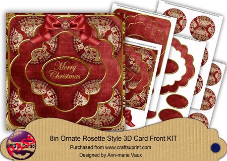 Red Gold Damask Merry Christmas 3D Rosette 8in Kit