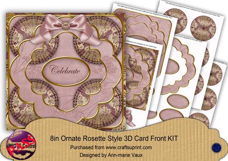 Dpink Gold Damask Celebrate 3D Rosette 8in Kit