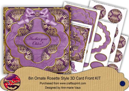 Purple Gold Damask Another Year Older 3D Rosette 8in Kit