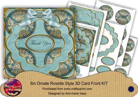 Teal Gold Damask Thank You 3D Rosette 8in Kit