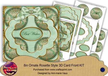 Mint Gold Damask Best Wishes 3D Rosette 8in Kit