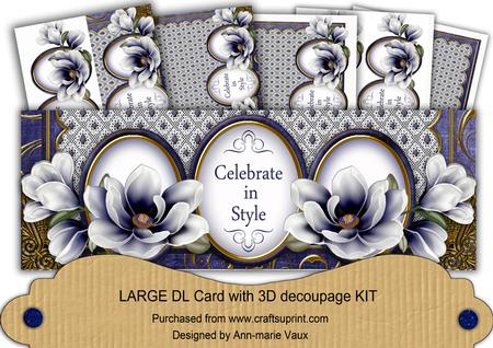 Dark Blue Magnolia Celebrate in Style Dl Decoupage Card Kit