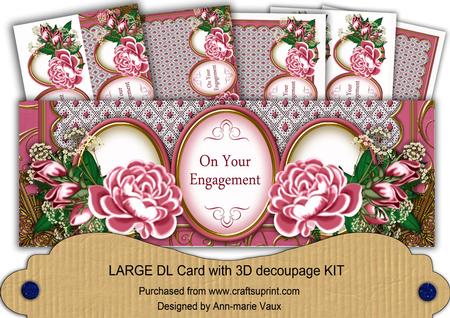 Cerise Rose on Your Engagement Large Dl Decoupage Card Kit