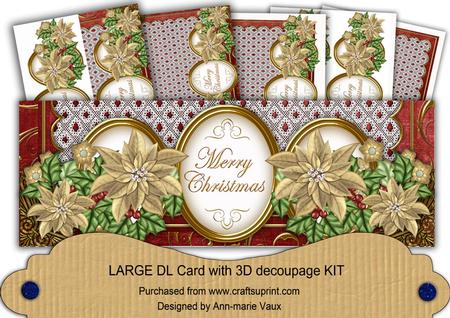 Gold Poinsettia Red Merry Christmas Dl Decoupage Card Kit
