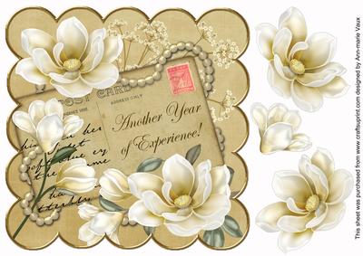 Cream Magnolia Year of Experience 8in Decoupage Topper