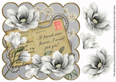 Silver Magnolia If Friends Were -  8in Decoupage Topper