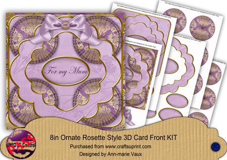 Lilac Gold Damask for My Mum 3D Rosette 8in Card Kit
