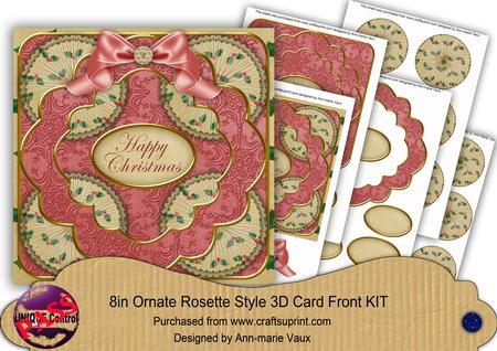 Cream Pink Holly Happy Christmas 3D Rosette 8in Card Kit