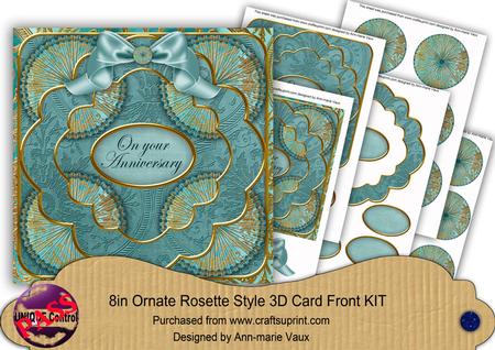Teal Gold Flower Your Anniversary 3D Rosette 8in Card Kit