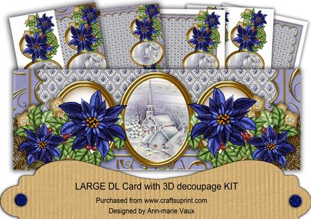 Dblue Poinsettia Village Large Dl Decoupage Card Kit