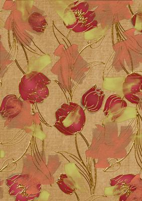 Vintage Tea Red Painted Tulips A4 Backing Paper