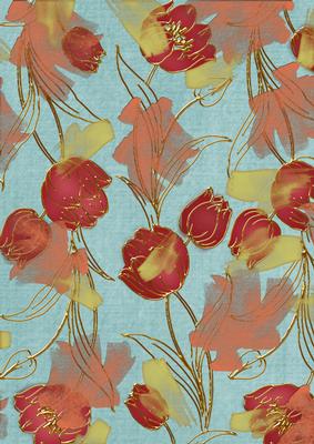 Dusky Teal Red Painted Tulips A4 Backing Paper