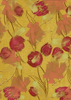 Gold Red Painted Tulips A4 Backing Paper